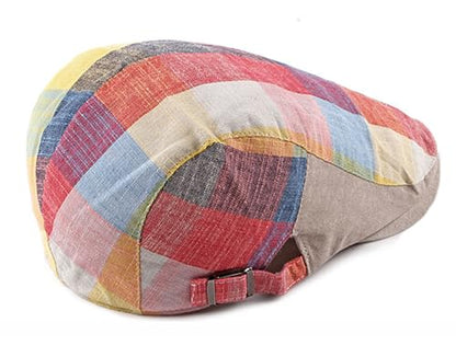 DIYDECAL Plaid Newsboy Hats Retro Flat Cap Gatsby Cabbie Driving Hat for Mens Womens - color: Yellow Colorful