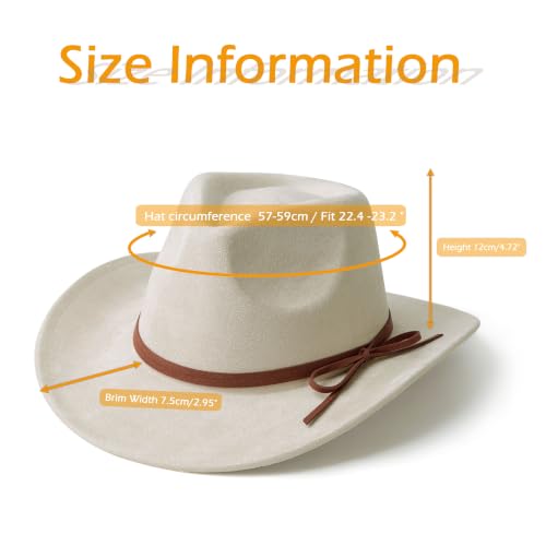 Suede Cowboy Hat for Women & Men Classic Western Hats - color: Beige