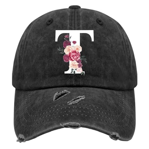 Custom Initial Letter Baseball Cap for Women, Personalized A-Z Monogram Washed Distressed Hat for Mom Gift - color: Classic Alphabetes A-z Cute Letter Caps Cute Baseball Hat 20