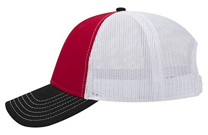 OTTO 6 Panel Low Profile Contrast Vertical Mesh Back Cap - color: Blk/Red/Wht