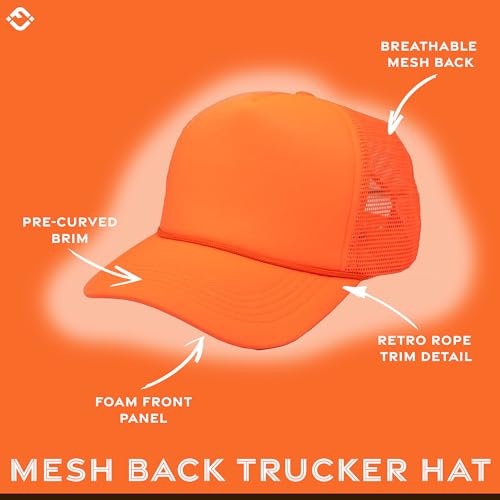 Funky Junque Blank Mesh Foam Lightweight Snapback Trucker Hat - color: Neon Orange