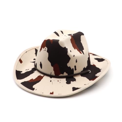 Kids Cowboy Hat Girl Western Cowgirl Hat Boy Wide Brim Felt Hat - color: Cowprint