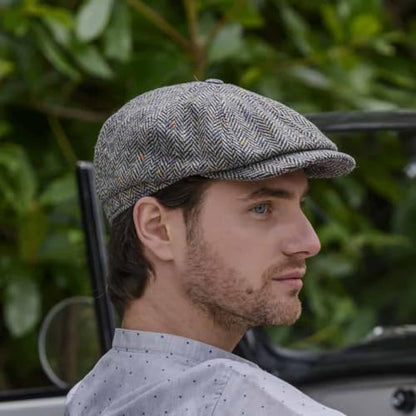 Mucros Weavers Irish Wool Driving Cap, 8 Panel, 100% Wool, Women's Adults Unisex Classic Style, Grey, Large, Formal, Wedding - color: Light Gray, size: Medium