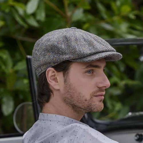 Mucros Weavers Irish Wool Driving Cap, 8 Panel, 100% Wool, Women's Adults Unisex Classic Style, Grey, Large, Formal, Wedding - color: Light Gray, size: Large