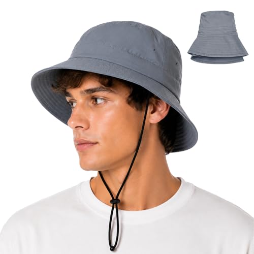 Water-Resistant Bucket Hat for Women Men Rain Hat UPF 50+ Boonie Sun Hat - color: Grey