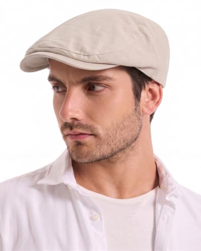 ZLYC 남성용 여름 플랫 캡 Scally Ivy Gatsby Newsboy Beret Driver Cabbie 사냥 모자 - color: 단색 페일 베이지