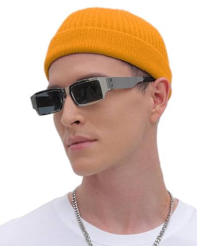 ROYBENS Thin Swag Wool Short Fisherman Beanie for Men Women Knit Winter Hat - color: 1pcs-yellow