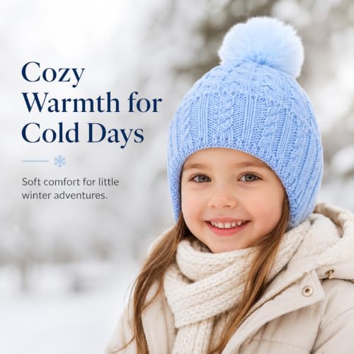 Toddler Baby Winter Hat with Earflap Kids Warm Twisted Knit Hat Infant Pom Pom Beanie Ski Cap for Baby Girls Boys - color: Blue, size: 2-6 Years