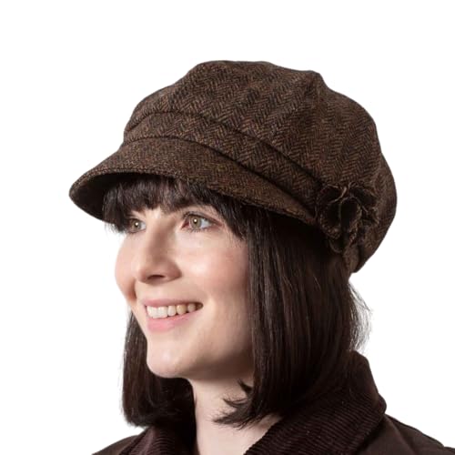Hatman of Ireland Newsboy Hat for Women's Made in Ireland, 8 Panel Wool Cap, One-Size - color: Whiskey