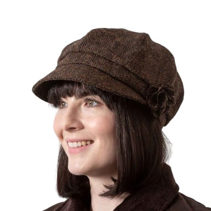 Hatman of Ireland Newsboy Hat for Women's Made in Ireland, 8 Panel Wool Cap, One-Size - color: Whiskey
