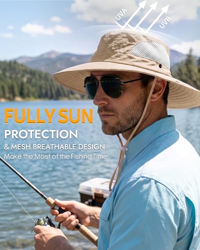 Sun Hats for Men Women UV Sun Protection Waterproof Wide Brim Bucket Hat - color: Apricot Beige