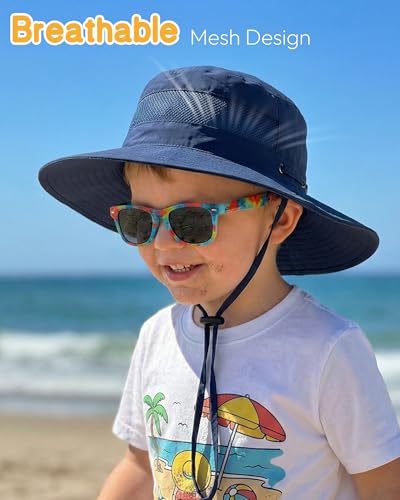 HONGTEYA Baby Toddler Sun Hat, Summer Mesh Bucket Beach Hat for Boys Girls - color: Grey+navy Blue, size: 6-24 Months