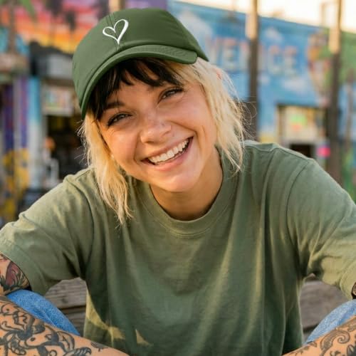 Hand Drawn Heart Hat Womens Embroidered Baseball Cap - color: Olive