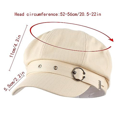 Women Cotton Blend Newsboy Cap Cabbie Paperboy Painter Visor Hat - color: Beige