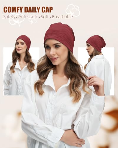 100% Cotton Thin Summer Slouchy Beanie Hat for Women Men Chemo Cap - color: 1pc Wine Red, size: Medium