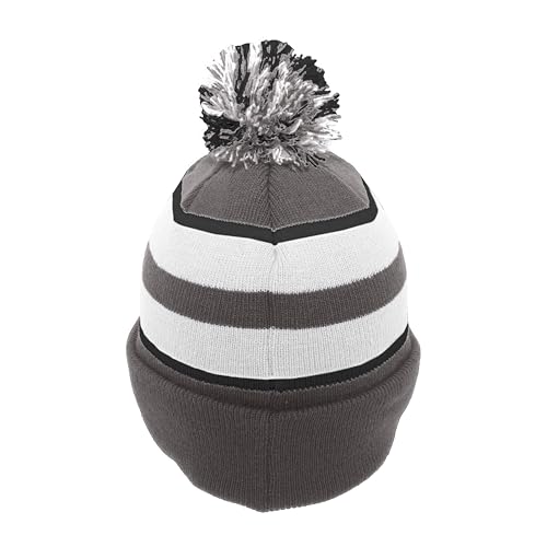Pacific Headwear Unisex Adult Pacific Headwear Knit Fold Over Pom-pom Beanie - color: Graphite/White/Black, size: One Size
