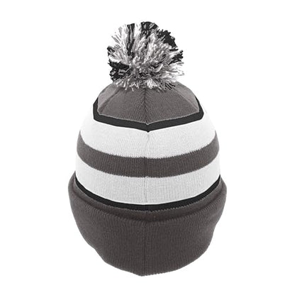 Pacific Headwear Unisex Adult Pacific Headwear Knit Fold Over Pom-pom Beanie - color: Graphite/White/Black, size: One Size