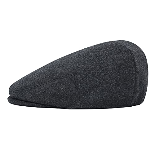 FEINION Men's Wool Tweed Newsboy Ivy Cap Gatsby Golf Flat Hat - color: Dark Grey, size: 7 1/2