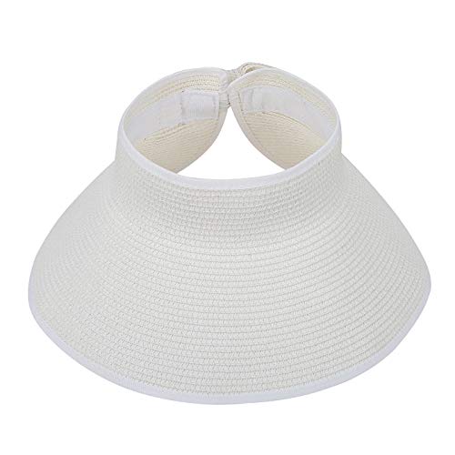 HDE Sun Visor for Women Roll Up Packable Ponytail Beach Sun Hat with Bow - color: White