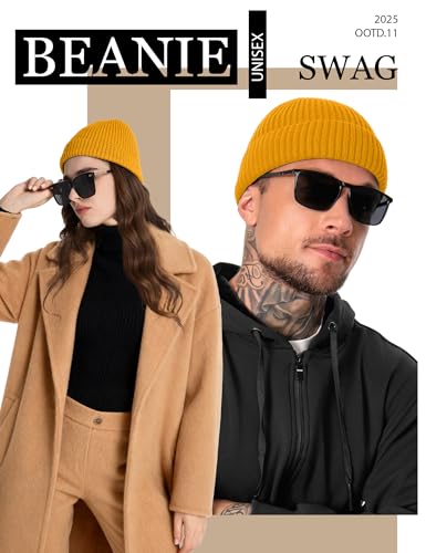 Fleece Lined Wool Short Fisherman Beanie Men Women Cuff Winter Hat - color: 1pc-yellow