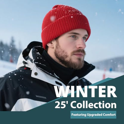 Seamless Beanie Hat for Men Women Wool Fisherman Beanies Winter Hats - color: Red