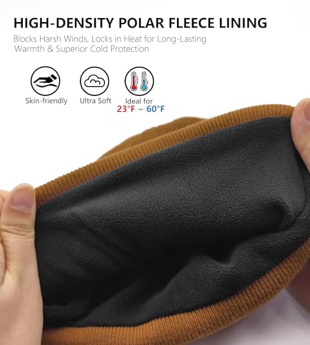Fleece Lined Beanie for Men Women Knit Thick Warm Winter Beanies Hat - color: Coffee