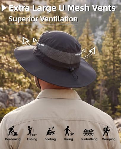 Connectyle Men's Breathable UPF 50+ Sun Hat Packable UV Protection Bucket Hat for Fishing Hiking Camping Safari Beach Golf - color: Dark Grey