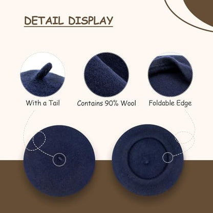 Gllutt Women Wool Beret Hat French Style Solid Color - color: Dark Blue