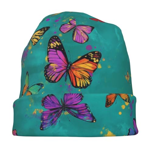 Beanie Hat for Men Women Slouchy Beanie Skull Sleep Cap Soft Lightweight Chemo Hat Stretch Cancer Headwear - color: Butterfly