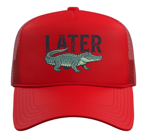 Later Alligator Trucker Hat with Adjustable Mesh Back - color: Red