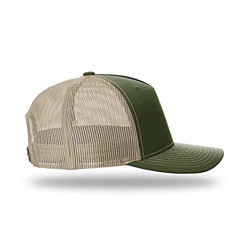 Richardson 112FP & 112PFP Classic Fit Five-Panel Snapback Trucker Cap |OSFM - color: Army Olive/Tan