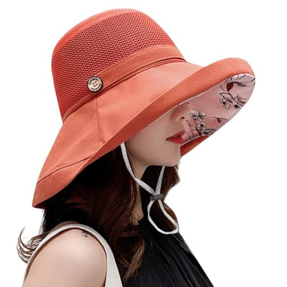 Women Wide Brim Sun Hats Metal Wired Edge Summer UV Protection Beach Fishing Hat for Hiking Garden Travel Chin Strap - color: M9163-jvse, size: One Size