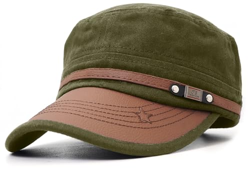 Flat Top Cap for Men Soft Cotton Adjustable Military - color: Military Green