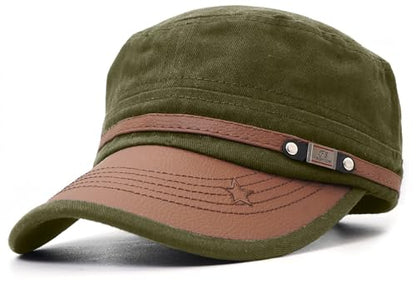 Flat Top Cap for Men Soft Cotton Adjustable Military - color: Military Green