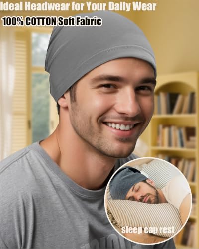 100% T-Shirt Cotton Slouchy Beanie Women Men,Lightweight Chemo Hat - color: Charcoal Grey(2-layer)