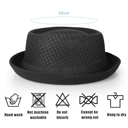 Luwint Cute Fedora Hat - Lightweight Breathable Mesh Crushable Roll Up Short Brim Bowler Derby Cap - color: Black