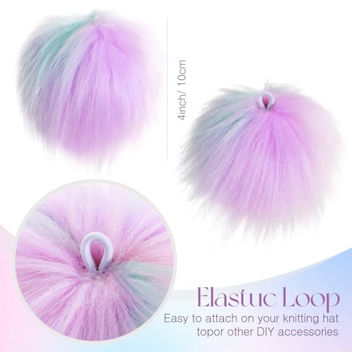 Tatuo 16 Pcs Faux Fur Pom Poms for Hats, Light Rainbow - color: Light Rainbow