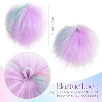Tatuo 16 Pcs Faux Fur Pom Poms for Hats, Light Rainbow - color: Light Rainbow