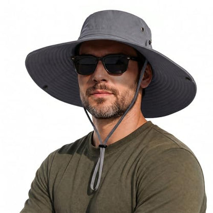 Wide Brim Sun Hats Men Bucket Hat Fishing Hats - color: Light Gray