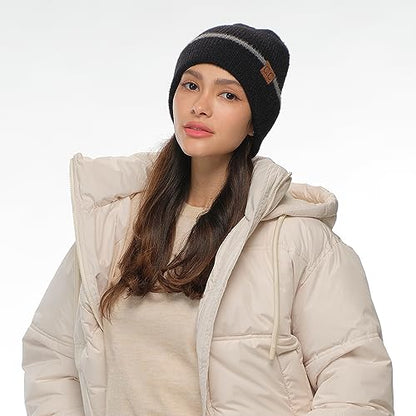 C.C Fuzzy Beanie for Women Unisex - Acrylic Stretchable Soft Warm Knit Winter Skully Hat - color: Feather Yarn-black