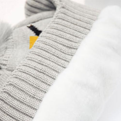 Kids Beanie with Ear Flaps for Boys Girls Pom-pom Knit Hats Warm Fleece Lining Winter Outdoor Skull Snow Ski Cap - color: Gray