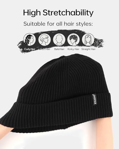Zylioo XXL Beanie for Men,Big Head Winter Knit Hat,Stretch Warm Skull Cap - color: Black, size: XX-Large-3X-Large