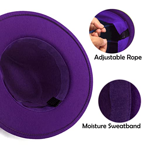 Women's Wide Brim Felt Fedora Panama Hat with Leopard - color: Purple