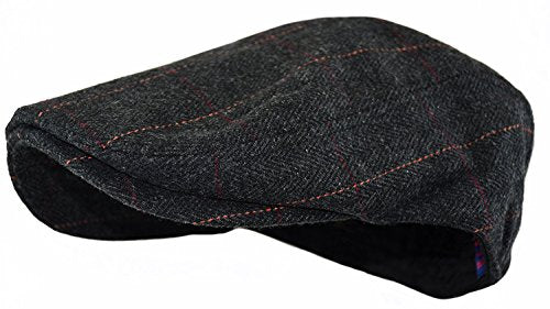Wonderful Fashion Men's Classic Herringbone Tweed Wool Blend Newsboy Ivy Hat (Large/X-Large, Charcoal) - color: Black Plaid, size: Large-X-Large