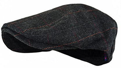 Wonderful Fashion Men's Classic Herringbone Tweed Wool Blend Newsboy Ivy Hat (Large/X-Large, Charcoal) - color: Black Plaid, size: Small-Medium