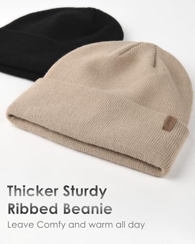 FURTALK Beanie for Men Women Cuffed Thick Knitted Winter Hat Skull Cap - color: Khaki