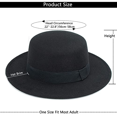 Classic Fedora Flat Top Hat Pork Pie Hat Felt Boater Church Derby Cap for Men/Women - color: Black
