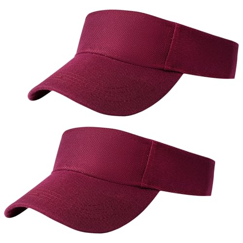 Rbenxia 2 Pieces of Adjustable Sport Visors Sun Visor Hats Cap Visors for Women and Men - color: Wine Red