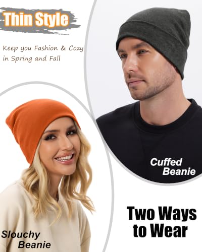 ROYBENS Thin 100% Cotton Beanie for Men Women Lightweight Slouchy Chemo Hat - color: 1pcs-orange