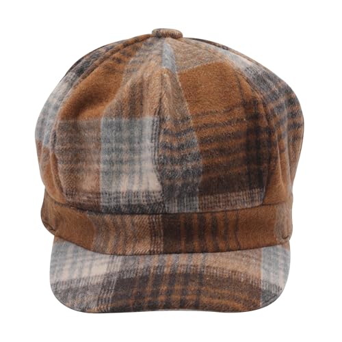 ZLYC Women Classic Newsboy Cap Visor 8 Panel Gatsby Cabbie Paperboy Hat - color: Plaid Coffee and Khaki